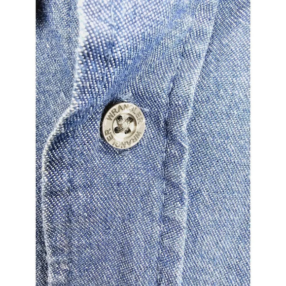 Wrangler Size 2XL Men's Blue Denim Logo tag Long Sleeve Two Pocket Shirt - Picture 6 of 12
